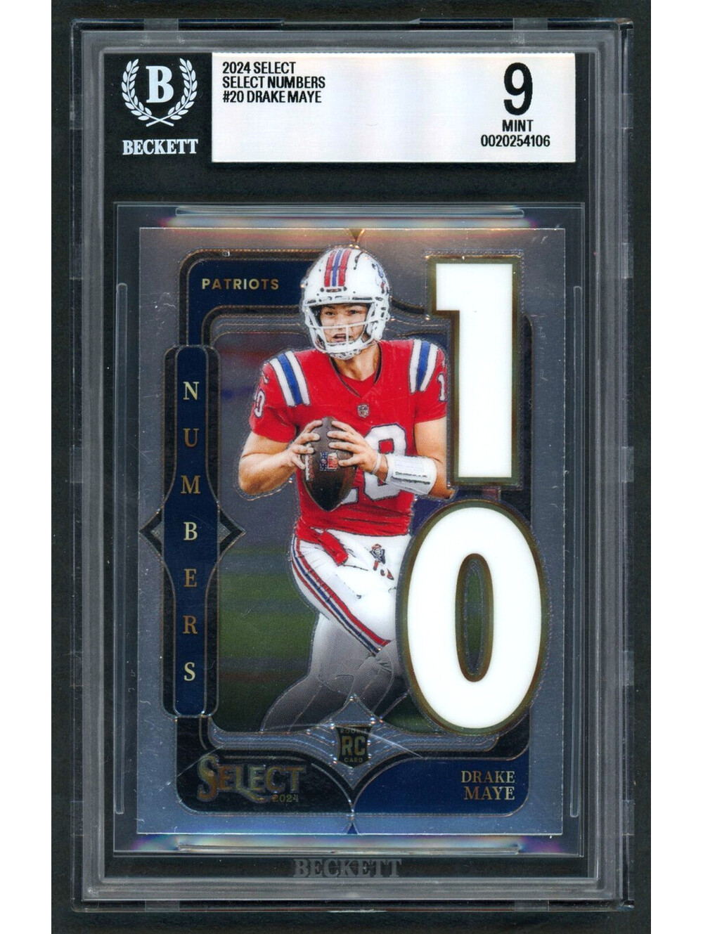 2024 Panini Select #20 Drake Maye Select Numbers Rookie (RC) BGS 9 Mint